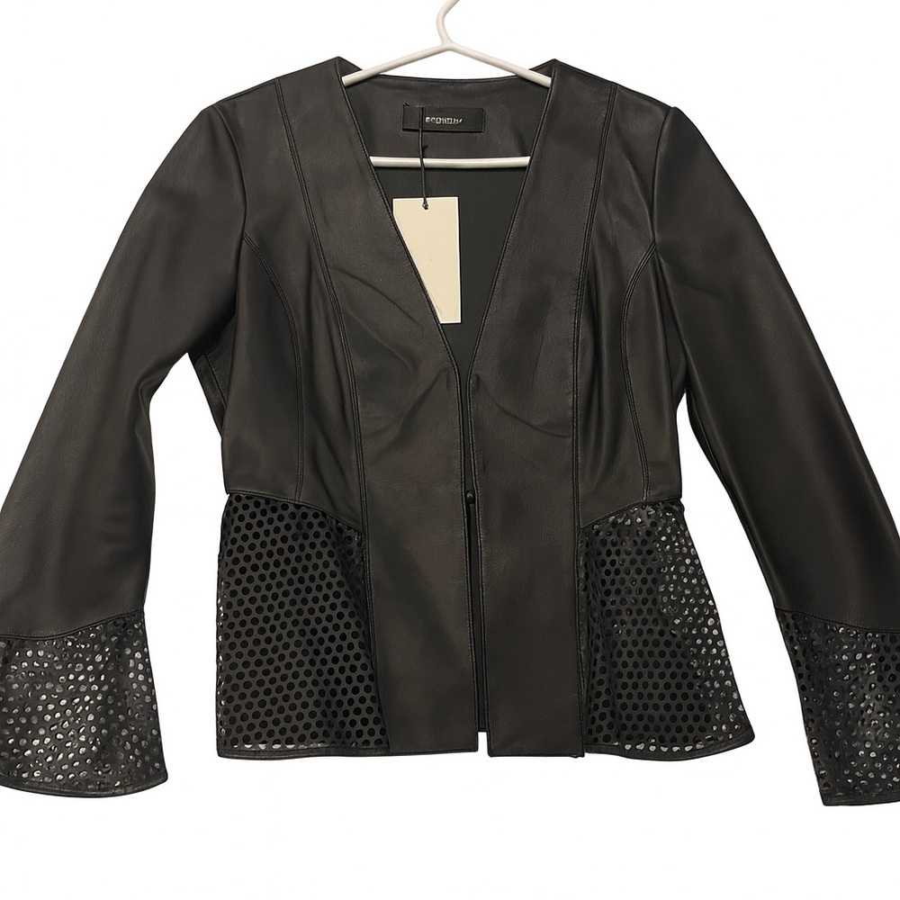 Black Leather Jacket with Mesh Accents